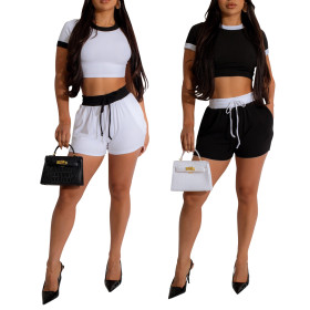 Sports knitted shorts suit two-piece set