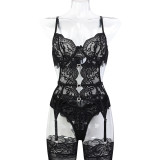 Love Crystal Hollow Lace Lace Sexy Underwear Stockings Three-piece Set