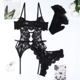 Love Crystal Hollow Lace Lace Sexy Underwear Stockings Three-piece Set