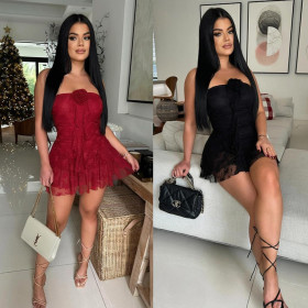 Straplet Lace Solid Color Short Jumpsuit