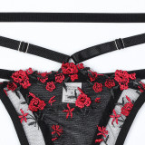 Floral Hollow Three-piece Stockings Sexy Underwear