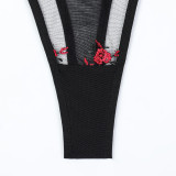 Floral Hollow Three-piece Stockings Sexy Underwear