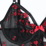 Floral Hollow Three-piece Stockings Sexy Underwear