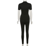 Printed Short-sleeved Tops High-waisted Tight Trousers Suit