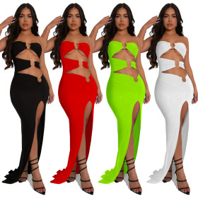 Solid Color Slim Sexy Slit Skirt