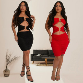 Temperament pleated skirt tight dress