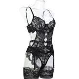 Love Crystal Hollow Lace Lace Sexy Underwear Stockings Three-piece Set