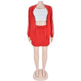 Webbing Jacket Short Skirt Solid Color Two-piece Set