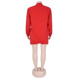 Webbing Jacket Short Skirt Solid Color Two-piece Set