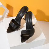 Pointed Toe Plated Thin Heels High Heel Sandals