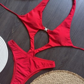 Nylon Solid Color Pearl One-piece Swimsuit