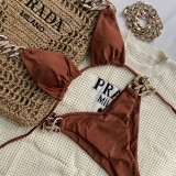 Gold Chain Accessories Strap Solid Color Split Swimsuit