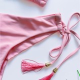 Tassel Solid Color Bikini Set Swimsuit