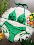 Tassel Solid Color Bikini Set Swimsuit