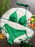 Tassel Solid Color Bikini Set Swimsuit