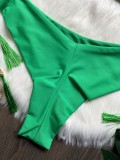Tassel Solid Color Bikini Set Swimsuit