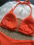 Tassel Solid Color Bikini Set Swimsuit