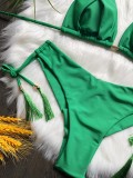 Tassel Solid Color Bikini Set Swimsuit