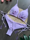 Tassel Solid Color Bikini Set Swimsuit