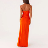 Strap-breasted Women's Long Skirt Sexy Side Waist Hollow Hip-pack Dress