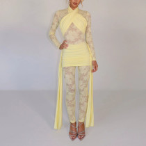 Sexy lace streamer splicing jumpsuit