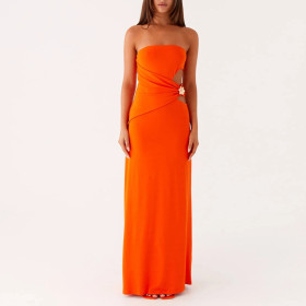 Strap-breasted Women's Long Skirt Sexy Side Waist Hollow Hip-pack Dress