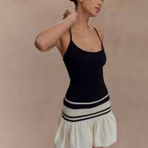 Sling Strapless Dress with Color-blocking Back and Waist-packing Hip Skirt