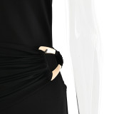 Off-shoulder Women's Dress with Backless Metal Decorative Slim Solid Color Skirt