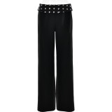 Casual Women's Trousers Slim-fit Splicing Printed Waist-hugging Straight-leg Pants
