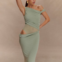 Pleated One-shoulder Waist-exposed Slim Dress