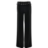 Casual Women's Trousers Slim-fit Splicing Printed Waist-hugging Straight-leg Pants