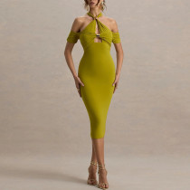 Temperament Slim Neck and Backless Sleeveless Hip-covered Skirt