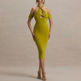 Temperament Slim Neck and Backless Sleeveless Hip-covered Skirt