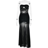 Sexy Hot Girl Hollow Pleated Slim Dress