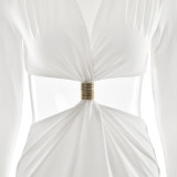 Elegant Deep V Long-sleeved Dress Fashionable Hollow Slim Long Skirt