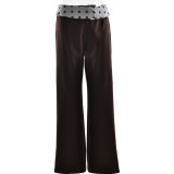 Casual Women's Trousers Slim-fit Splicing Printed Waist-hugging Straight-leg Pants