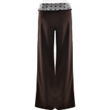 Casual Women's Trousers Slim-fit Splicing Printed Waist-hugging Straight-leg Pants