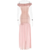 Strap-breasted Women's Dress Mesh Spliced ​​backless Pleated Slim Skirt