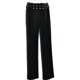Casual Women's Trousers Slim-fit Splicing Printed Waist-hugging Straight-leg Pants