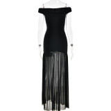 Strap-breasted Women's Dress Mesh Spliced ​​backless Pleated Slim Skirt