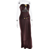 Strap-breasted Long Skirt Elegant Solid Color Waist-hugging Streamer Dress