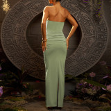 Strap-breasted Long Skirt Elegant Solid Color Waist-hugging Streamer Dress