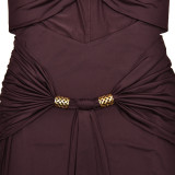 Strap-breasted Long Skirt Elegant Solid Color Waist-hugging Streamer Dress