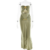 Strap-breasted Long Skirt Elegant Solid Color Waist-hugging Streamer Dress