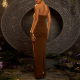 Strap-breasted Long Skirt Elegant Solid Color Waist-hugging Streamer Dress
