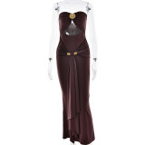 Strap-breasted Long Skirt Elegant Solid Color Waist-hugging Streamer Dress