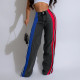 Spliced ​​striped Contrasting Denim Trousers New Casual Waist Stretch Straight Pants