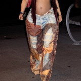 Denim 3D Printed Wide-leg Casual Trousers