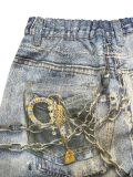 Denim 3D Printed Wide-leg Casual Trousers