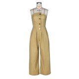 Strapless Sleeveless Metal Button Wide-leg Jumpsuit